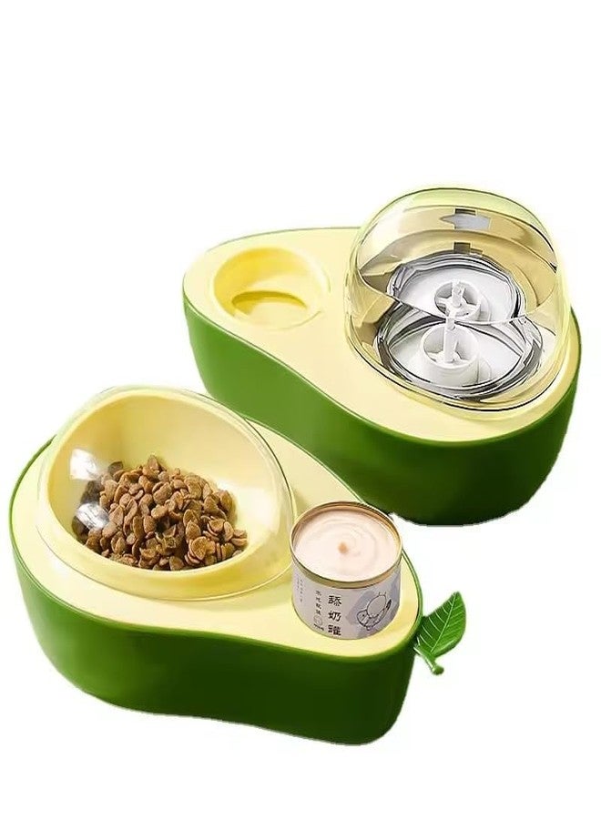 CREDLY Cat Food Bowl and Cat Water Dispenser Set: Multifunctional Slow Feeder Cat Bowl Raised Pet Whisker Fatigue Food Bowl & Gravity Cat Water Bowl for Cats Puppy Small Dogs Kittens(Green Yellow) - Image 1